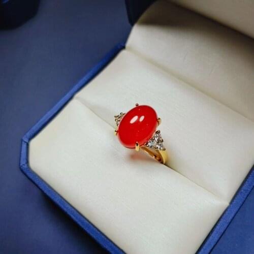 Natural ice chalcedony inlaid ring