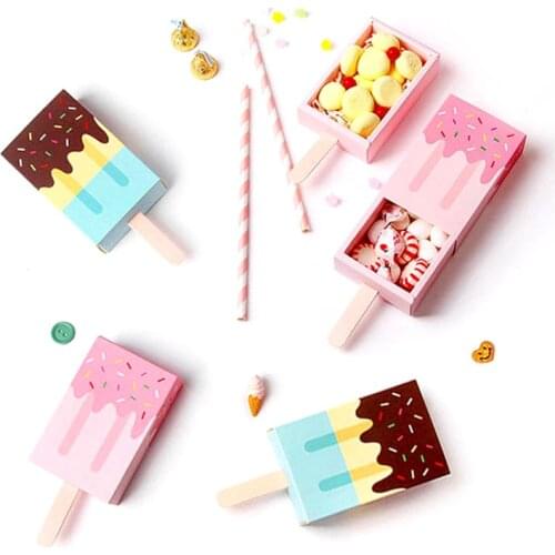 10pcs Ice Cream Shape Candy Box Packaged Snacks Biscuits Drawer Gift Boxes Wedding Party Baby Shower Birthday Favors Decoration