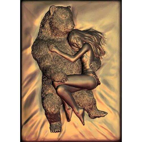 Beauty and bear 3d model STL relief for cnc STL format woman and the bear 3d Relief Model STL Router 3 axis Engraver ArtCam