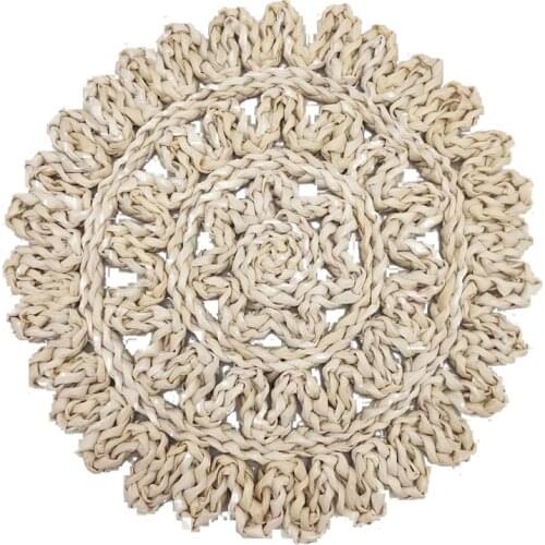 Round Rattan Placemats Natural Corn Straw Woven Coaster Dining Table Mats Pot Holder Cup Mat No-Slip Heat Resistant Kitchen Tool