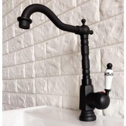 Kitchen Wet Bar Bathroom Vessel Sink Faucet Black Oil Rubbed Bronze One Handle Swivel Spout Mixer Tap Single Hole mnf355