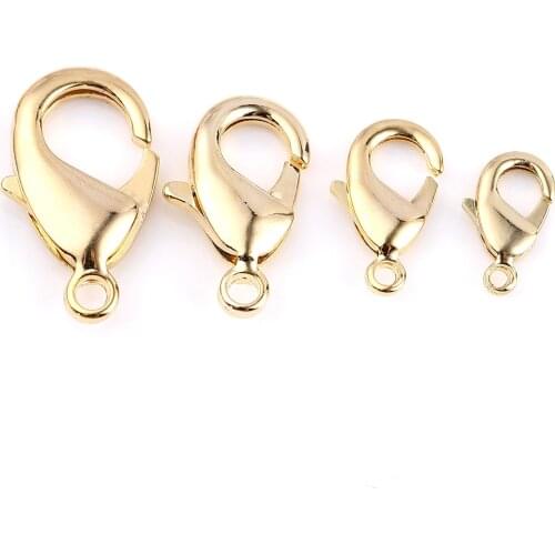 Doreen Box Copper Lobster Clasp for DIY Chains Bracelet Necklace Findings Real Gold Plated Clasp Multisize 15x8mm-27x15mm ,3 PCs