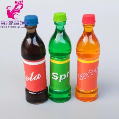 Mini food sprite cola drink orange guice milk wine bottle beer for barbie blythe licca bjd doll house accessories