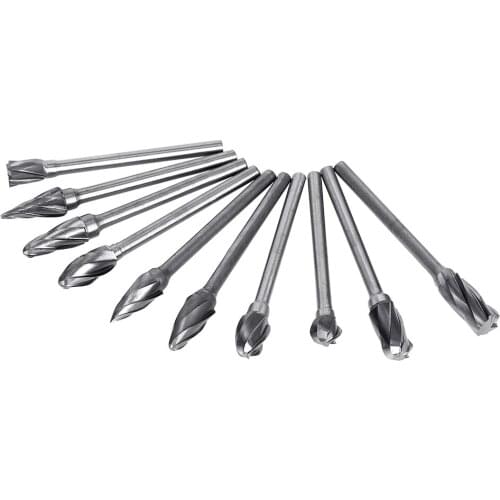 10pcs 6mm Tungsten Carbide Burrs Set Woodworking Milling Cutter Rotary File Grinding Burr Drill Bits