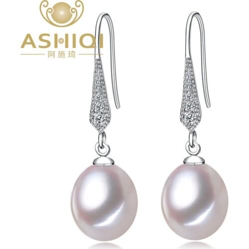 Real 925 sterling silver Earrings Natural Freshwater Pearl Earrings Teardrop Pearl jewelry For Women christmas earrings gift