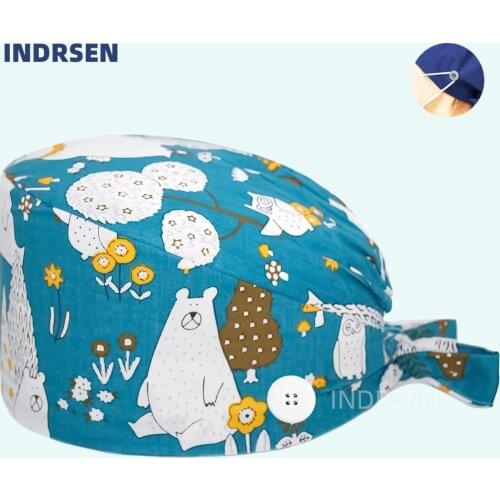 New Scrub Cap Printed Cotton Hospitals Uniform Accessories Hat Clinic Dentist Lab Adjustable Women Surgical Cap