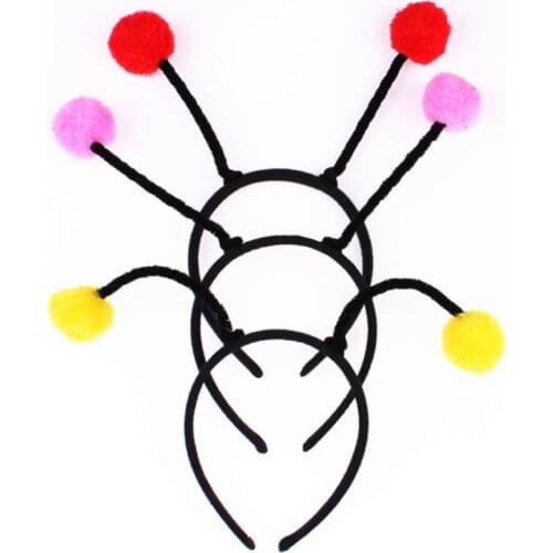 Women Girls Cute Bee Antennas Headband Fluffy Pompom Ball Cosplay Costume Hair Hoop Childrens Day Stage Dancing Party Favors
