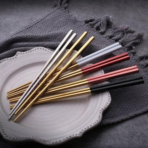 Stainless Steel Chopsticks 1 Pair Metal Chop Sticks Silver Gold Multicolor Chinese Traditional Tableware Wedding Party Festival