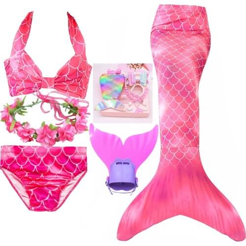 Red Baby Girls Swimwear Kids Party Fancy Dress Costumes Ariel Princess Little Mermaid Tail Swimsuit with Swimming Fins