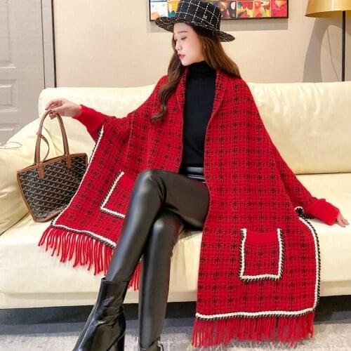 2020 Winter Womens Elegant Tassel Wrap Swing Cardigan Knitted Oversized Sweater Scarf Womens Sweater Blouse Plus Size scarf