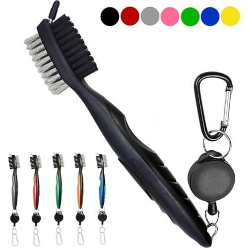 Golf Club Cleaning Brush Double-Side with Keychain for Golf Club with Retractable Tool
