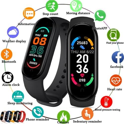 2021 M6 Smart Watch Men Womens Smartwatch Heart Rate Calorie Fitness Tracker Smart Bracelet For iPhone Xiaomi Android Watches