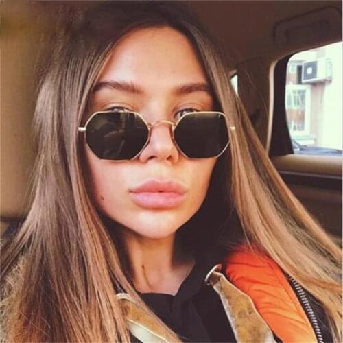 90s Hexagon Sunglasses Women Classic Brand Flat Lens Clear Sun Glasses Men Male Retro Small Metal Frame Sunglasses Square Glass