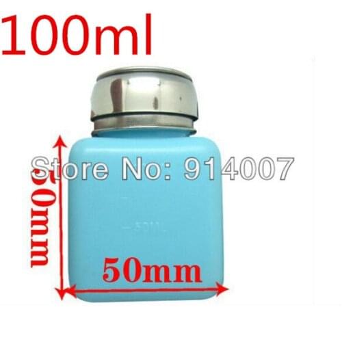 SZBFT 1pcs Blue 100ML Nail Polish Remover Alcohol Liquid Pumping Dispenser Bottle