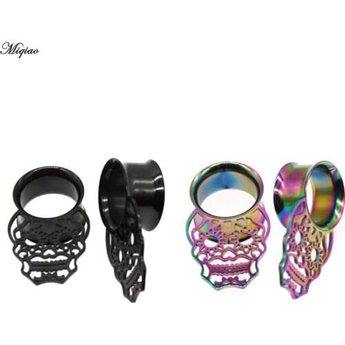 Miqiao 1 Pair Stainless Steel Skull Ear Tunnels Gauges Body Piercing Jewelry Earring Plugs Ear Expanders 8-25mm