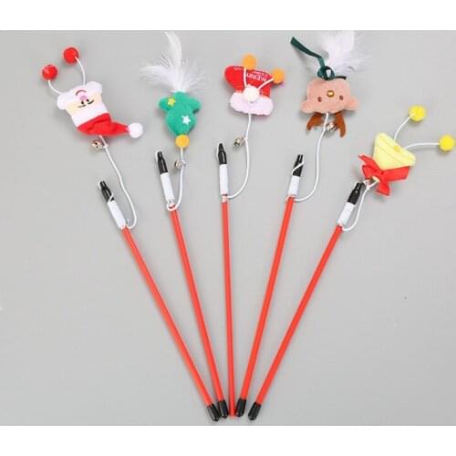 Usd1.2/pc Pet Cat Kitten Teaser Wand Stick cat fishing pole rods for playing toys Catch Xmas Pet Interactive Toy