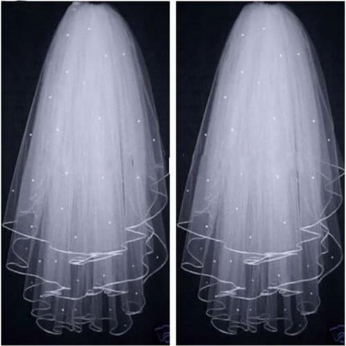In Stock High Quality Soft Bridal Illusion White/Ivory 3T Ribbon Edges with Pearls Bridal Wedding Veils