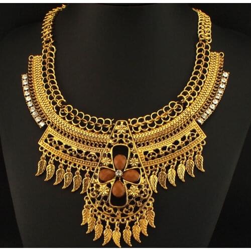 UKMOC Exaggerated Style Vintage Rhinestone Alloy Collares For Fashion Women Dress Big Brand Jewelry Statement Necklaces #3380