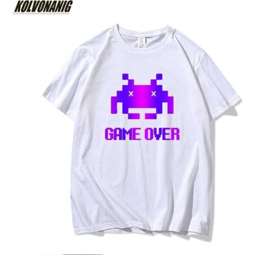 High Quality Casual Plus Size Mens T-Shirts Video Game Over Funny Graphic Boys T Shirt Unisex Short Sleeves Streetwear Tops Tee