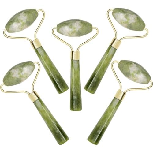 Green Single Head Face Massage Roller Jade Stone Slimming Face Neck Massager Lifting Tool Anti Wrinkle Massage Roller