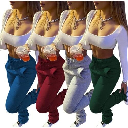 Stacked Sweatpants wholesale Women Stacked Joggers Ruched Thick Stacked Sweatpants Leggings Pants Sweats Pants Fall 2020 Women