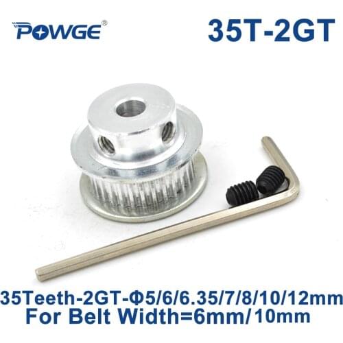 POWGE 35 Teeth 2GT Timing Pulley Bore 5/6/6.35/7/8/10/12mm for GT2 Open Synchronous belt width 6/10mm small backlash 35Teeth 35T