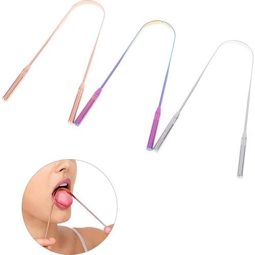 1PCS Stainless Steel Tongue Scraper Metal Tongue Fresh Breath Cleaning Toothbrush Oral Hygiene 3 Colors