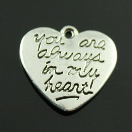 10pcs 20x21mm Pendant You Are Always In My Heart Engraved Letter Pendants Handmade DIY Jewelry Findings Accessories