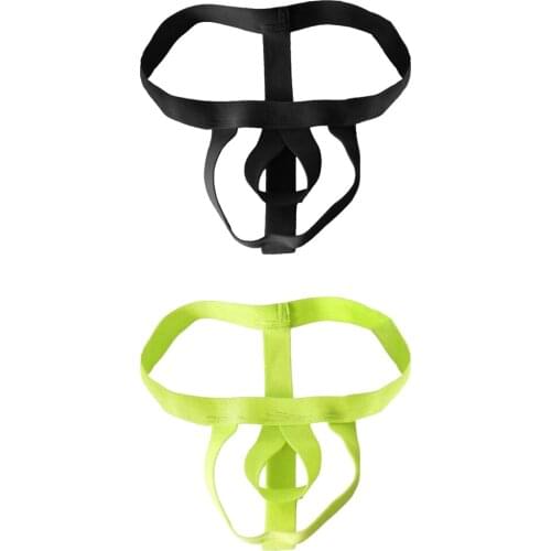 2pcs Mens Green Black G-string Underwear Hollow Hole Jockstrap Thongs Briefs