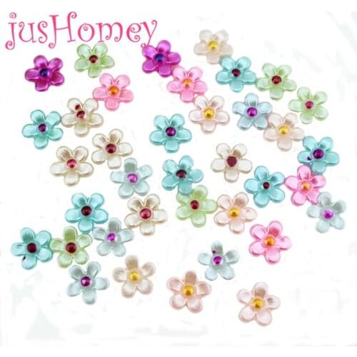200PCS Mixed Colors Mini Pearlized Acrylic Flower Beads 11mm Flat Back Flower Beads for Nail Art, DIY Craft Supplies