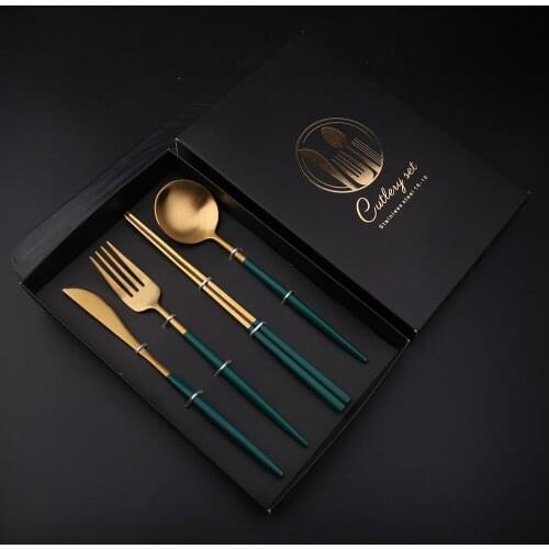 304 Stainless Luxury Mirror Polishing Stainless Steel Spoon Fork Set Kitchen Tableware Set Kitchen Kadget For Household Gift
