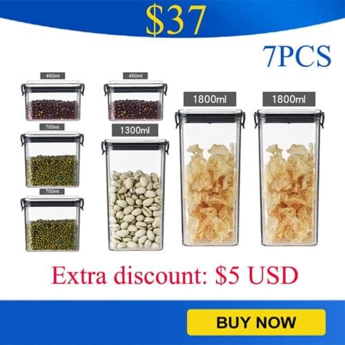 460ml Food Grade Collapsible Sealed Jar Spice Snack Nut Dry Goods 7pcs Storage Box Transparent PET Material Put together neatly