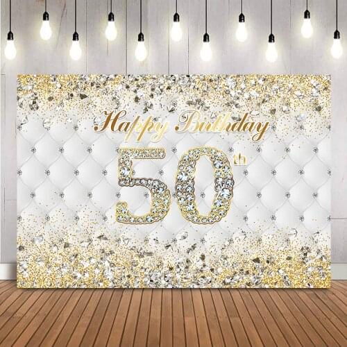50th Gold Birthday Backdrop White Heardboard Women Birthday Party Decoration Banner Fifty Birthday Golden Birthday Photocall