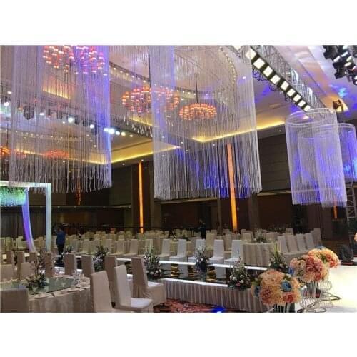 80cm Diameter by 3M Height tassel Ceilling curtain chandelier cover Roof garland Decoration Wedding Column 8pcs