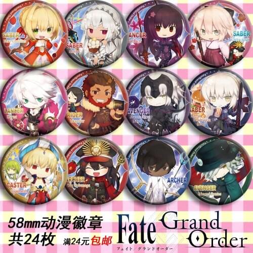 COSSUN 58MM Fate/Grand Order FGO Cosplay Bedge Cartoon Collectible Backpacks Bags Badges Clothes Brooch Pins gift for Boy Girl
