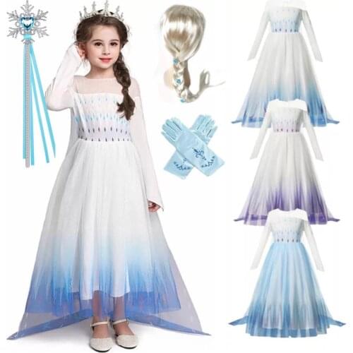 Summer Vestidio Snow Queen2 Cosplay Costume White Anna Elsa Wig Girls Kids Christmas Halloween Birthday Holiday Party Clothes