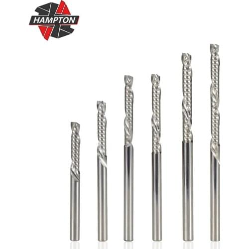 Hampton 3.175mm Shank Carbide End Mill Single Flute Up Down Cutter Spiral CNC Router Bit Carbide Milling Cutters