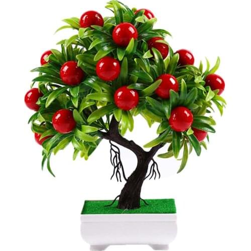 Non-fading Artificial Bonsai Mini Fruit Tree Plant Pot Living Room Garden Desk Office Decor (Pot Included)