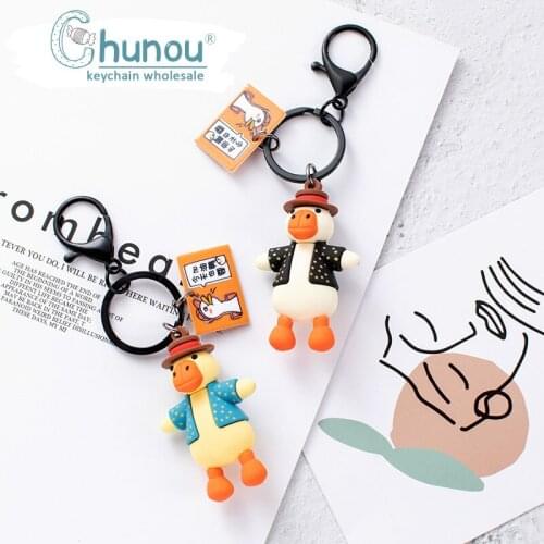 Creative Cartoon Cute Refueling Duck Keychain Ugly Cute Doll Pendant Key Chain for Womens Handbags Keyring Couple Friends Gift