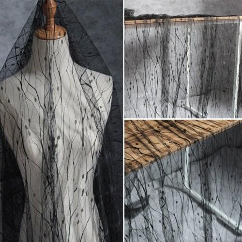 Lace14 1Yard High-grade Black Waves Net Yarn Dots Embroidery Fabric Stretch Lace Designer Fabric For Dress Gauze Curtain Clothes