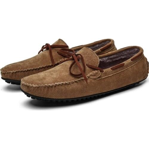 2020 Loafer Male Casual Shoes Mens Moccasins Men Suede Leather Plush Warm Fur Peas Driving Shoes Moccasins Shoes Bowknot YXYT