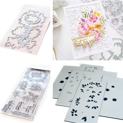 Flower Letter Metal Cutting Dies and Silicone Stamps Stencil DIY Scrapbooking Paper Handmade Album Stamp Die Sheets Greeting