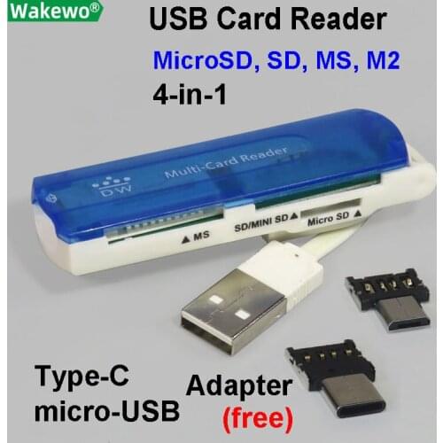 Micro SD TF MS M2 Card reader 4-in-1 with Type-C micro-USB adapter OTG function for smart mobile phone and PC computer