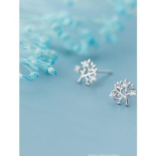 MODIAN Dazzling Clear CZ Lovely Tiny Tree Branch Stud Earring for Women 925 Sterling Silver Plant Ear Pin Fine Jewelry Brincos