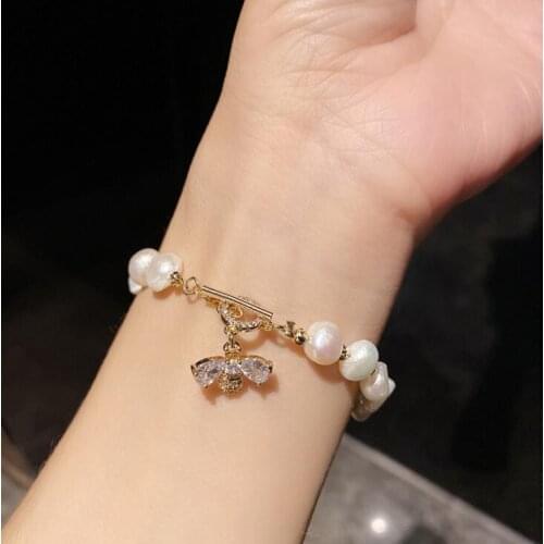 Fashion Korea bee bracelet Jewelry Pearl Bracelet Micro-inlaid Bee charm beads designed Bracelet For Women gift