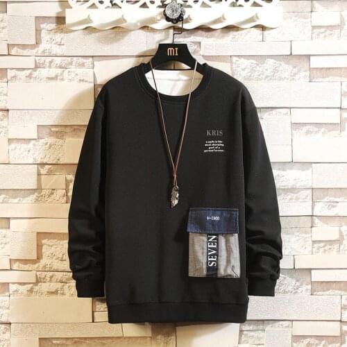 EL BARCO Autumn Letter Pockets Men Hoodies Sweatshirt Hip Hop Streetwear Black Male Pullover Coats Harajuku White Khaki Tops 4XL