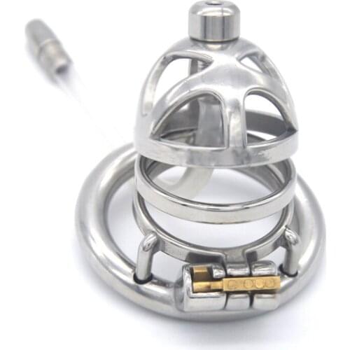 Male Chastity Device Stainless Steel Stealth Lock Bongdage Hollow Cock Cage Fetish Cockrings Chastity Belt Sex Toy for Men G242D