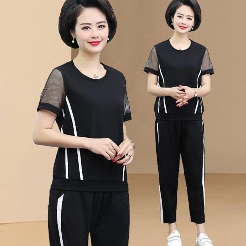 2021 New Summer Tracksuit Women Short Sleeve Tops and Casual Pants Suits Casual Sport Black 2 Piece Sets Womens Outfits Y898