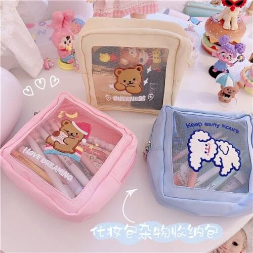 New cartoon Kawaii Bear Pens Makeups Organizer Pencil Case Storage Bag Portable Travel Bags Girls Gifts