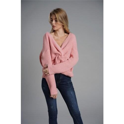 Office Lady commuter new autumn and winter sweater round neck pullover backless crossover sweater female